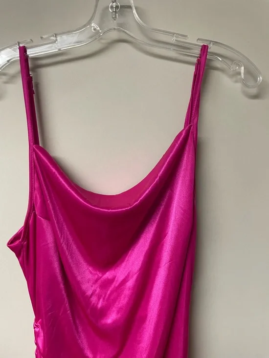 Hot Pink Satin Slip Dress - Picture 2 of 5